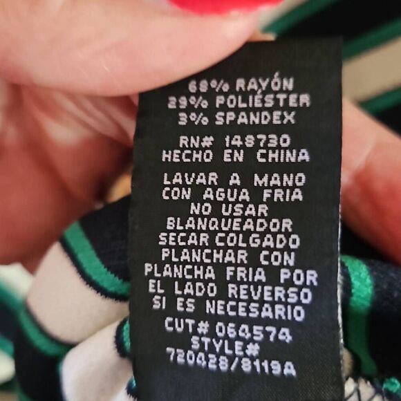 ECI New York Striped Long Puffed Sleeve Dress Navy Green White Medium - Picture 6 of 10